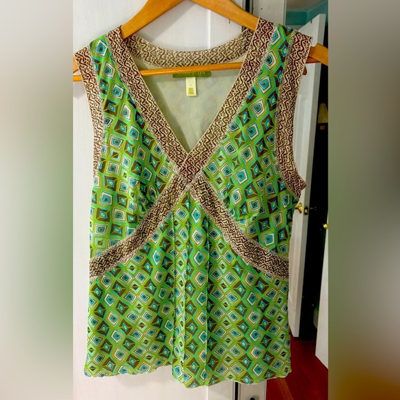 Sheer Bohemian Y2K inspired Sigrid Olsen Green Brown Top Large - Picture 1 of 3